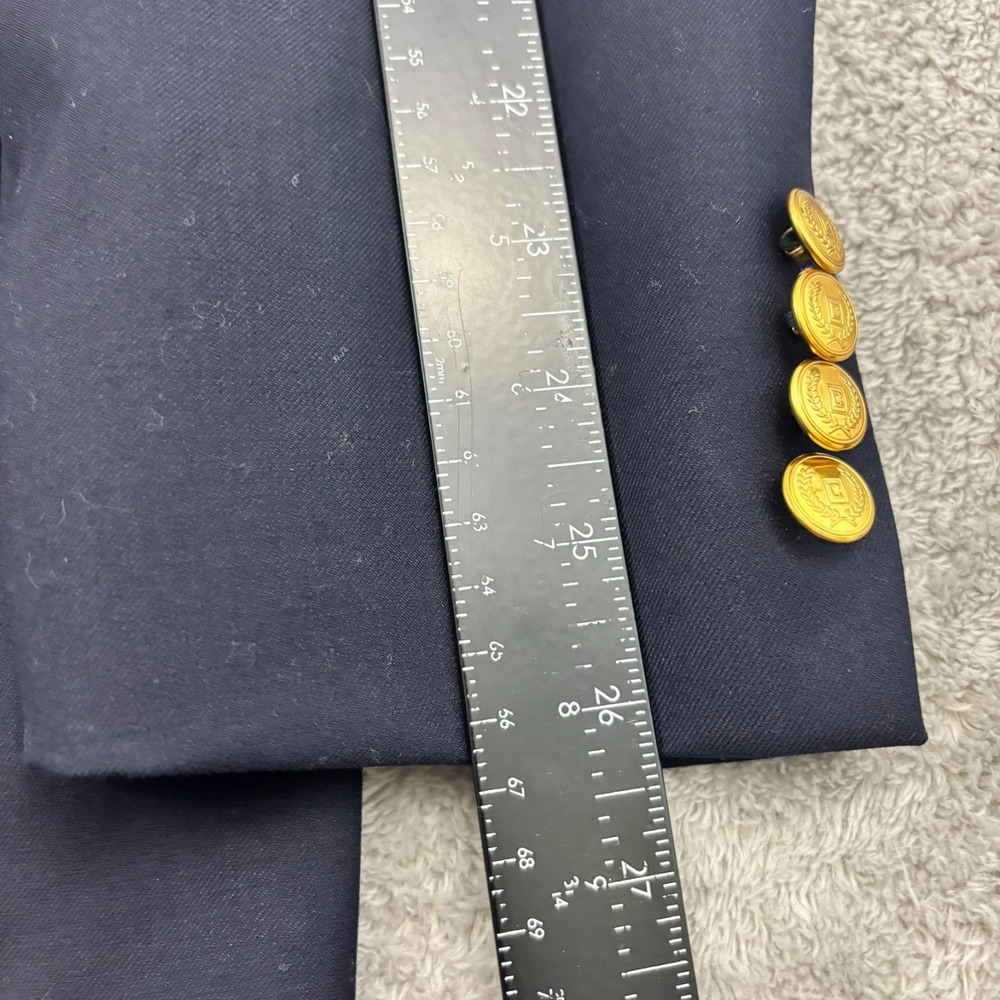 Chaps 100% Wool Gold Button Blazer Mens 42L Navy Blue Single Breast Preppy Yacht - Picture 11 of 16